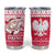 Poland Christmas Tumbler Cup with Santa Riding Stork White Eagle Emblem and Red Snowflake Knit Pattern Design - Wonder Print Shop
