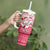 Poland Christmas Tumbler With Handle with Santa Riding Stork White Eagle Emblem and Red Snowflake Knit Pattern Design - Wonder Print Shop