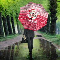 Poland Christmas Umbrella with Santa Riding Stork White Eagle Emblem and Red Snowflake Knit Pattern Design - Wonder Print Shop
