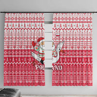 Poland Christmas Window Curtain with Santa Riding Stork White Eagle Emblem and Red Snowflake Knit Pattern Design - Wonder Print Shop