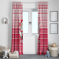 Poland Christmas Window Curtain with Santa Riding Stork White Eagle Emblem and Red Snowflake Knit Pattern Design - Wonder Print Shop