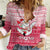 Poland Christmas Women Casual Shirt with Santa Riding Stork White Eagle Emblem and Red Snowflake Knit Pattern Design - Wonder Print Shop