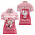 Poland Christmas Women Polo Shirt with Santa Riding Stork White Eagle Emblem and Red Snowflake Knit Pattern Design - Wonder Print Shop
