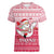 Poland Christmas Women V-Neck T-Shirt with Santa Riding Stork White Eagle Emblem and Red Snowflake Knit Pattern Design - Wonder Print Shop