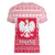 Poland Christmas Women V-Neck T-Shirt with Santa Riding Stork White Eagle Emblem and Red Snowflake Knit Pattern Design - Wonder Print Shop