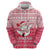 Poland Christmas Zip Hoodie with Santa Riding Stork White Eagle Emblem and Red Snowflake Knit Pattern Design - Wonder Print Shop