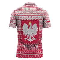 Poland Christmas Zipper Polo Shirt with Santa Riding Stork White Eagle Emblem and Red Snowflake Knit Pattern Design - Wonder Print Shop