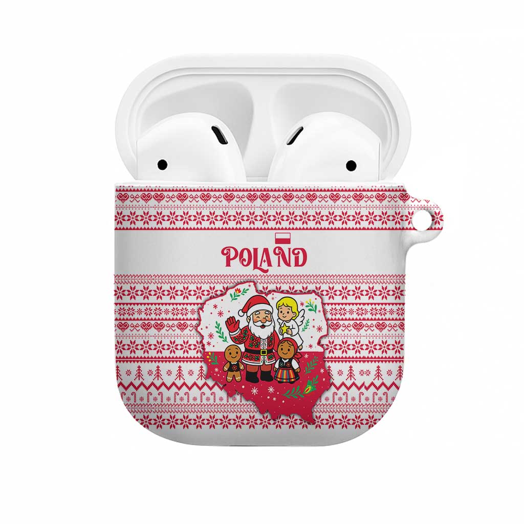 Poland Christmas AirPods Case with Santa Children Gingerbread Map Outline and Red Snowflake Knit Pattern Design - Wonder Print Shop