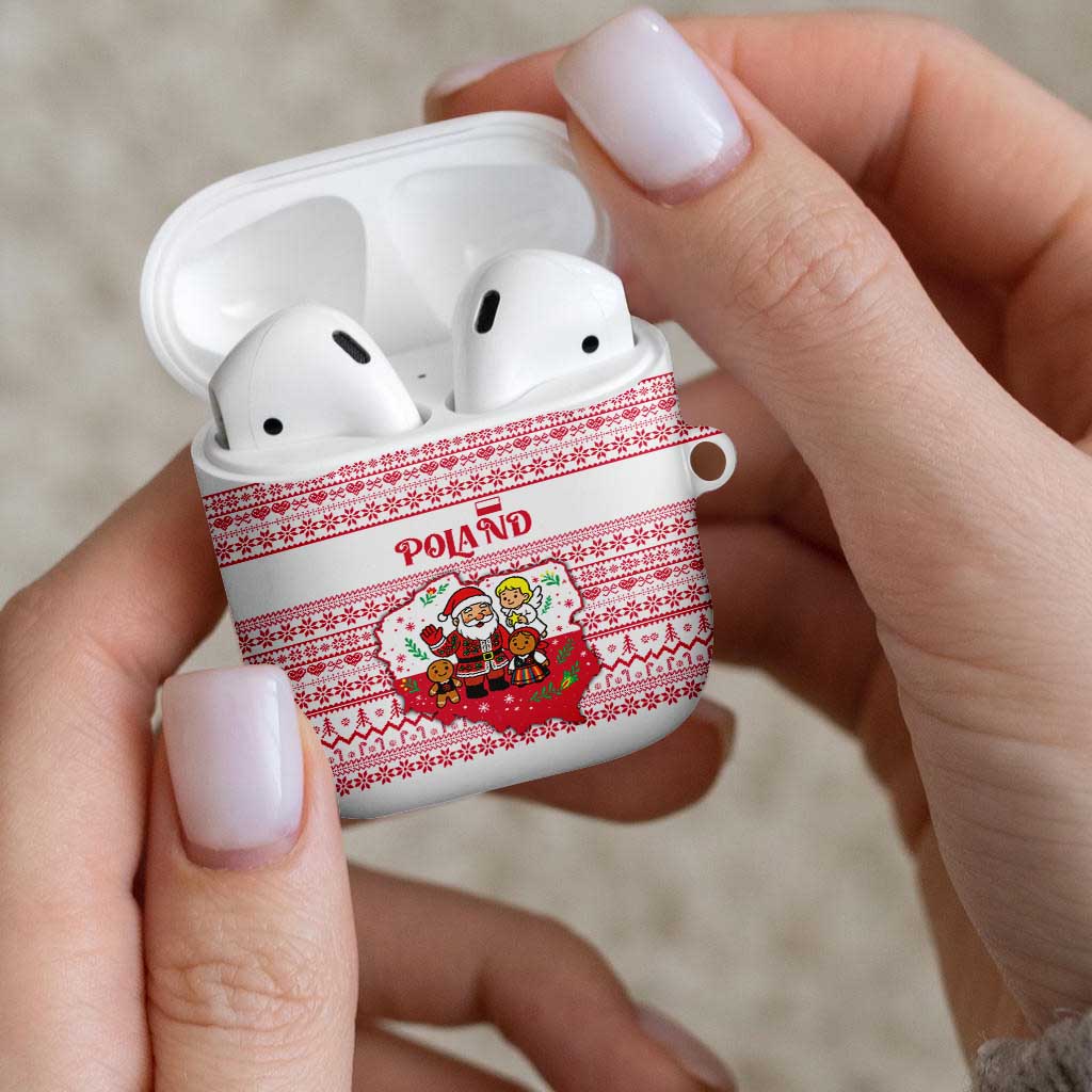 Poland Christmas AirPods Case with Santa Children Gingerbread Map Outline and Red Snowflake Knit Pattern Design - Wonder Print Shop