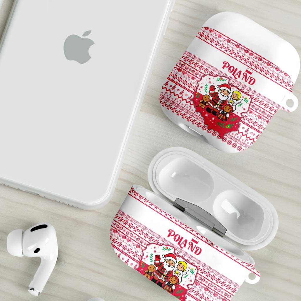 Poland Christmas AirPods Case with Santa Children Gingerbread Map Outline and Red Snowflake Knit Pattern Design - Wonder Print Shop