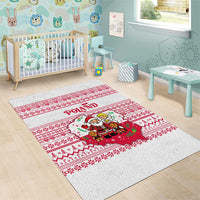 Poland Christmas Area Rug with Santa Children Gingerbread Map Outline and Red Snowflake Knit Pattern Design - Wonder Print Shop