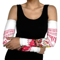 Poland Christmas Arm Sleeves with Santa Children Gingerbread Map Outline and Red Snowflake Knit Pattern Design - Wonder Print Shop