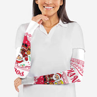 Poland Christmas Arm Sleeves with Santa Children Gingerbread Map Outline and Red Snowflake Knit Pattern Design - Wonder Print Shop