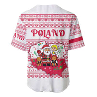 Poland Christmas Baseball Jersey with Santa Children Gingerbread Map Outline and Red Snowflake Knit Pattern Design - Wonder Print Shop