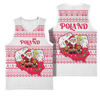 Poland Christmas Basketball Jersey with Santa Children Gingerbread Map Outline and Red Snowflake Knit Pattern Design - Wonder Print Shop