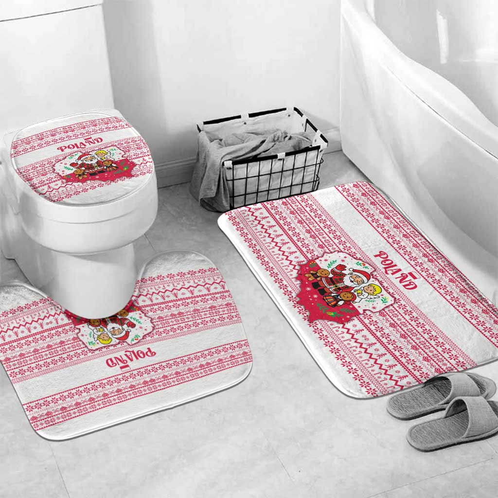 Poland Christmas Bathroom Set with Santa Children Gingerbread Map Outline and Red Snowflake Knit Pattern Design - Wonder Print Shop
