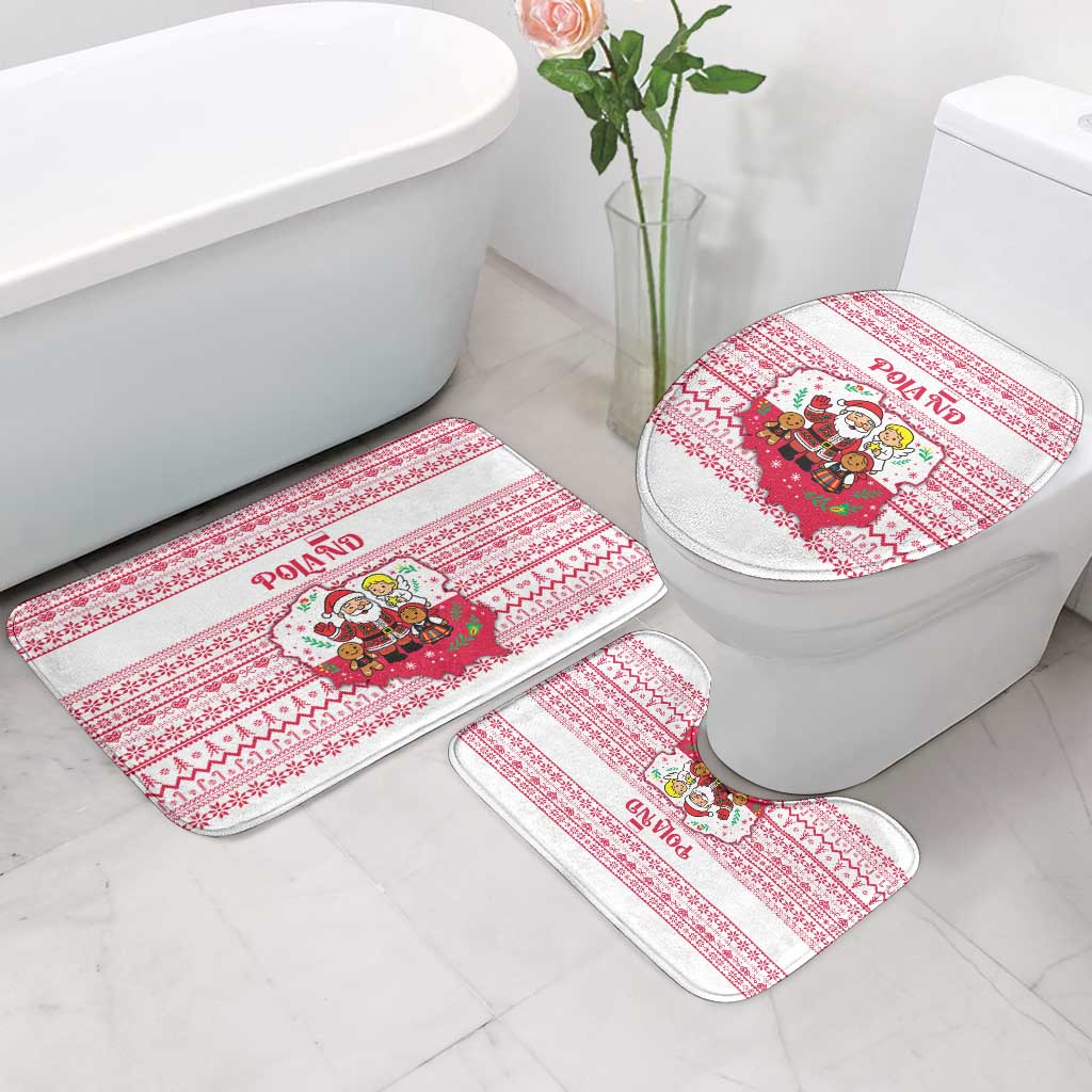 Poland Christmas Bathroom Set with Santa Children Gingerbread Map Outline and Red Snowflake Knit Pattern Design - Wonder Print Shop