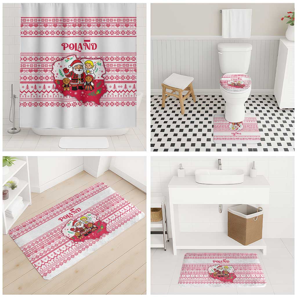Poland Christmas Bathroom Set with Santa Children Gingerbread Map Outline and Red Snowflake Knit Pattern Design - Wonder Print Shop