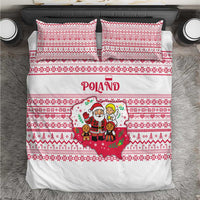 Poland Christmas Bedding Set with Santa Children Gingerbread Map Outline and Red Snowflake Knit Pattern Design - Wonder Print Shop
