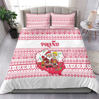 Poland Christmas Bedding Set with Santa Children Gingerbread Map Outline and Red Snowflake Knit Pattern Design - Wonder Print Shop