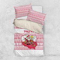 Poland Christmas Bedding Set with Santa Children Gingerbread Map Outline and Red Snowflake Knit Pattern Design - Wonder Print Shop
