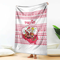 Poland Christmas Blanket with Santa Children Gingerbread Map Outline and Red Snowflake Knit Pattern Design - Wonder Print Shop