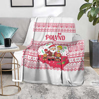 Poland Christmas Blanket with Santa Children Gingerbread Map Outline and Red Snowflake Knit Pattern Design - Wonder Print Shop