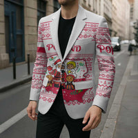 Poland Christmas Blazer with Santa Children Gingerbread Map Outline and Red Snowflake Knit Pattern Design - Wonder Print Shop