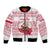 Poland Christmas Bomber Jacket with Santa Children Gingerbread Map Outline and Red Snowflake Knit Pattern Design - Wonder Print Shop