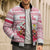 Poland Christmas Bomber Puffer Jacket with Santa Children Gingerbread Map Outline and Red Snowflake Knit Pattern Design - Wonder Print Shop