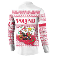 Poland Christmas Button Sweatshirt with Santa Children Gingerbread Map Outline and Red Snowflake Knit Pattern Design - Wonder Print Shop