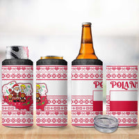 Poland Christmas 4 in 1 Can Cooler Tumbler with Santa Children Gingerbread Map Outline and Red Snowflake Knit Pattern Design - Wonder Print Shop