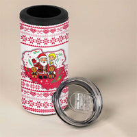 Poland Christmas 4 in 1 Can Cooler Tumbler with Santa Children Gingerbread Map Outline and Red Snowflake Knit Pattern Design - Wonder Print Shop