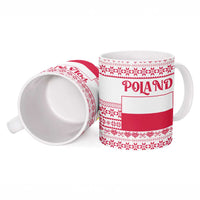 Poland Christmas Ceramic Mug with Santa Children Gingerbread Map Outline and Red Snowflake Knit Pattern Design - Wonder Print Shop