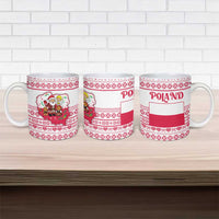 Poland Christmas Ceramic Mug with Santa Children Gingerbread Map Outline and Red Snowflake Knit Pattern Design - Wonder Print Shop