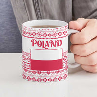 Poland Christmas Ceramic Mug with Santa Children Gingerbread Map Outline and Red Snowflake Knit Pattern Design - Wonder Print Shop