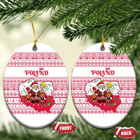 Poland Christmas Ceramic Ornament with Santa Children Gingerbread Map Outline and Red Snowflake Knit Pattern Design - Wonder Print Shop