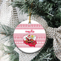 Poland Christmas Ceramic Ornament with Santa Children Gingerbread Map Outline and Red Snowflake Knit Pattern Design - Wonder Print Shop