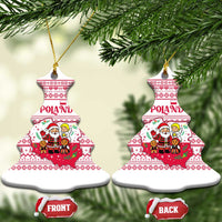Poland Christmas Ceramic Ornament with Santa Children Gingerbread Map Outline and Red Snowflake Knit Pattern Design - Wonder Print Shop