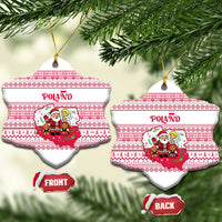 Poland Christmas Ceramic Ornament with Santa Children Gingerbread Map Outline and Red Snowflake Knit Pattern Design - Wonder Print Shop