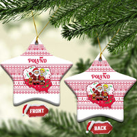Poland Christmas Ceramic Ornament with Santa Children Gingerbread Map Outline and Red Snowflake Knit Pattern Design - Wonder Print Shop