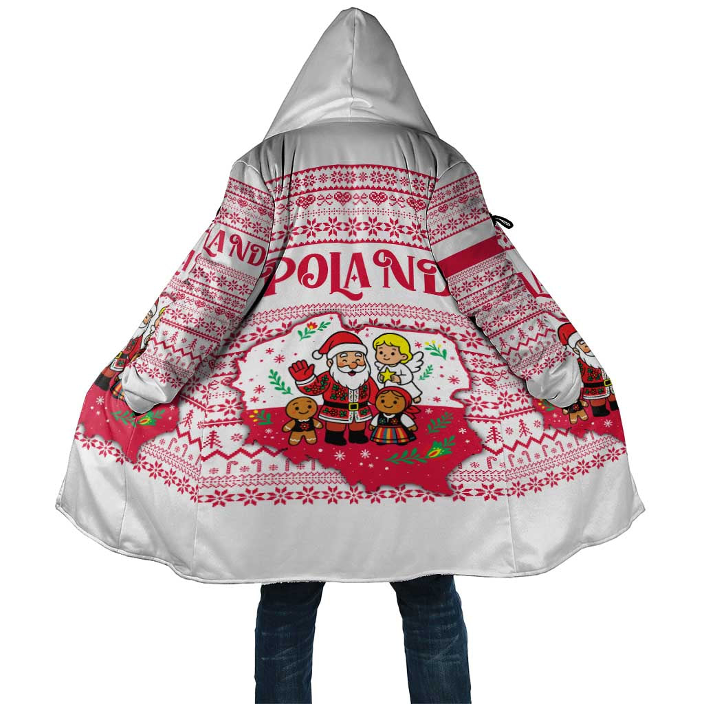 Poland Christmas Cloak with Santa Children Gingerbread Map Outline and Red Snowflake Knit Pattern Design - Wonder Print Shop