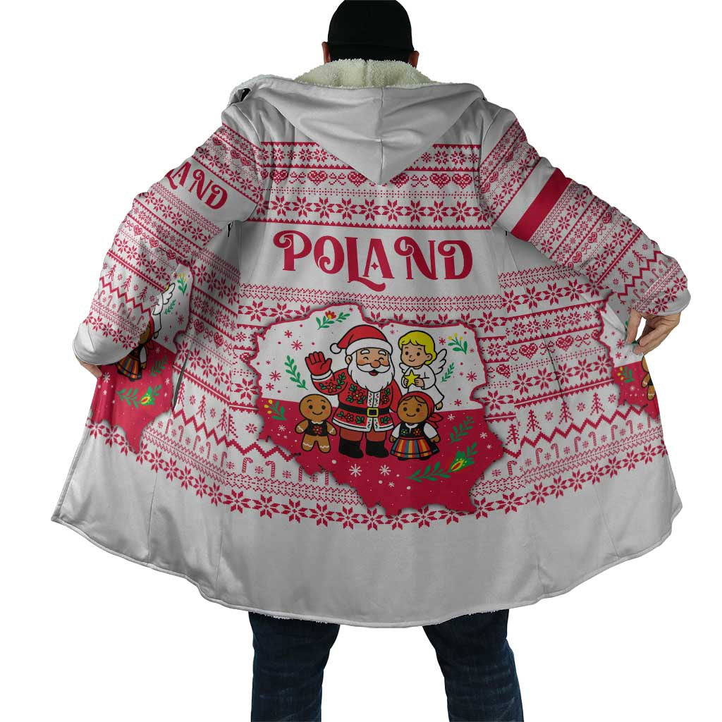 Poland Christmas Cloak with Santa Children Gingerbread Map Outline and Red Snowflake Knit Pattern Design - Wonder Print Shop