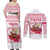 Poland Christmas Couples Matching Off Shoulder Maxi Dress and Long Sleeve Button Shirt with Santa Children Gingerbread Map Outline and Red Snowflake Knit Pattern Design - Wonder Print Shop