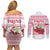 Poland Christmas Couples Matching Off Shoulder Short Dress and Long Sleeve Button Shirt with Santa Children Gingerbread Map Outline and Red Snowflake Knit Pattern Design - Wonder Print Shop