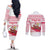 Poland Christmas Couples Matching Off The Shoulder Long Sleeve Dress and Long Sleeve Button Shirt with Santa Children Gingerbread Map Outline and Red Snowflake Knit Pattern Design - Wonder Print Shop