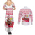Poland Christmas Couples Matching Summer Maxi Dress and Long Sleeve Button Shirt with Santa Children Gingerbread Map Outline and Red Snowflake Knit Pattern Design - Wonder Print Shop