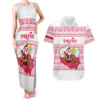 Poland Christmas Couples Matching Tank Maxi Dress and Hawaiian Shirt with Santa Children Gingerbread Map Outline and Red Snowflake Knit Pattern Design - Wonder Print Shop
