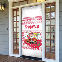 Poland Christmas Door Cover with Santa Children Gingerbread Map Outline and Red Snowflake Knit Pattern Design - Wonder Print Shop