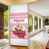 Poland Christmas Door Cover with Santa Children Gingerbread Map Outline and Red Snowflake Knit Pattern Design - Wonder Print Shop